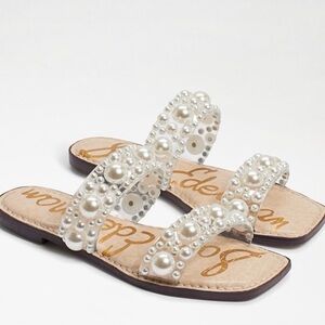 Sam Edelman Clear Pearl-Embellished Double Strap Sandals